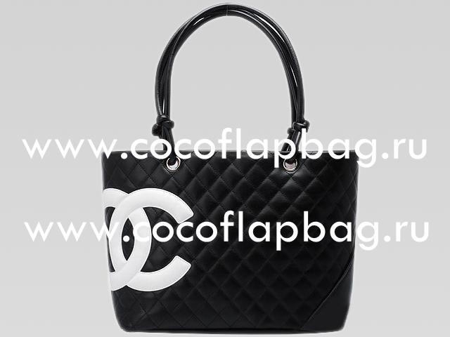 Chanel Cambon Lambskin Tote Bag Black With White CC A25169-B