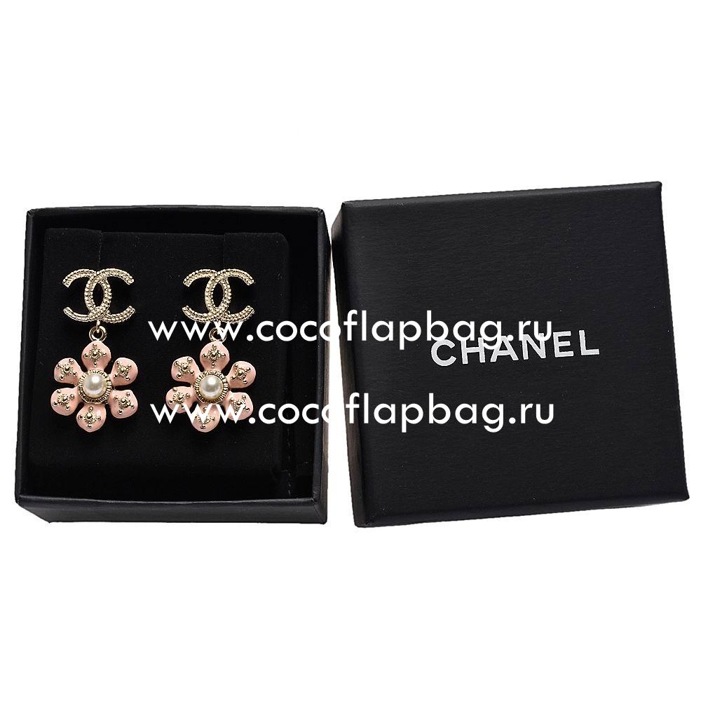Chanel CC Logo Flower Metal/Pearl Earring Gold/Pink FC835419