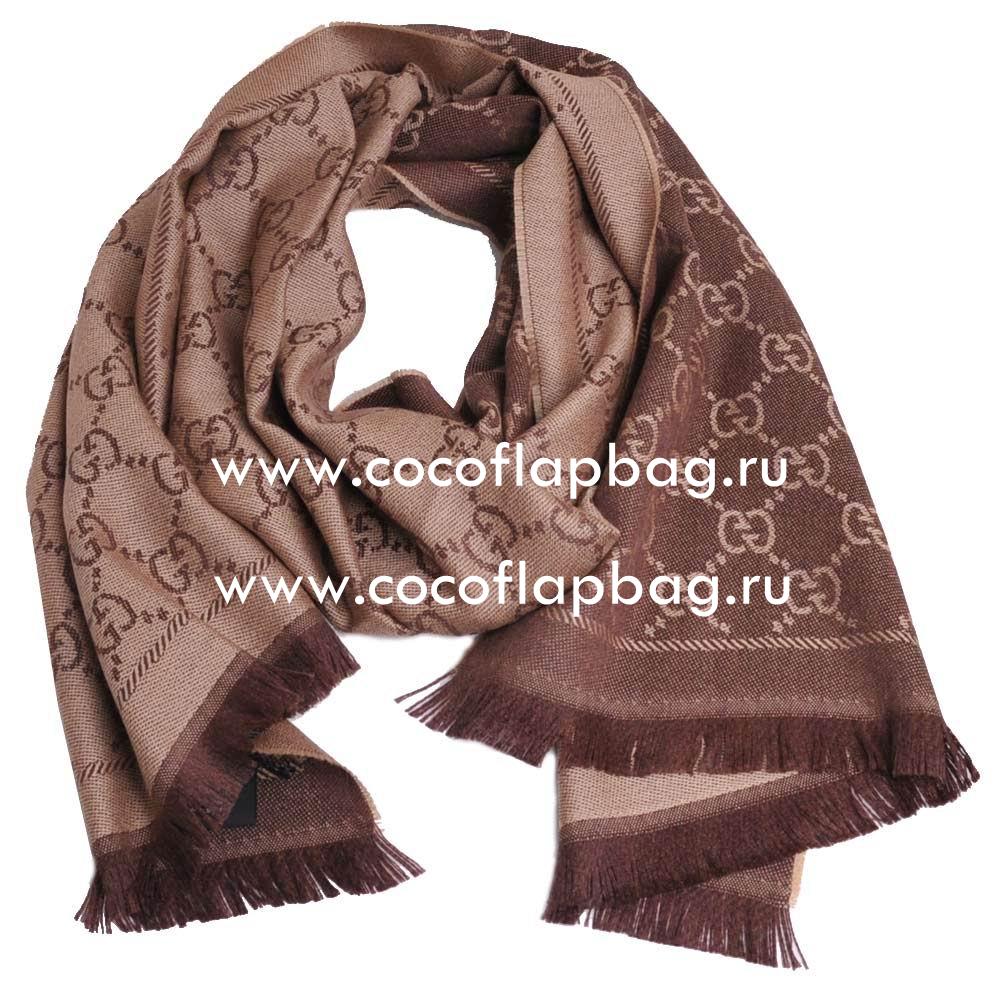 Gucci Sten Classic GG Logo Wool Scarf Khaki Coffee G7022204