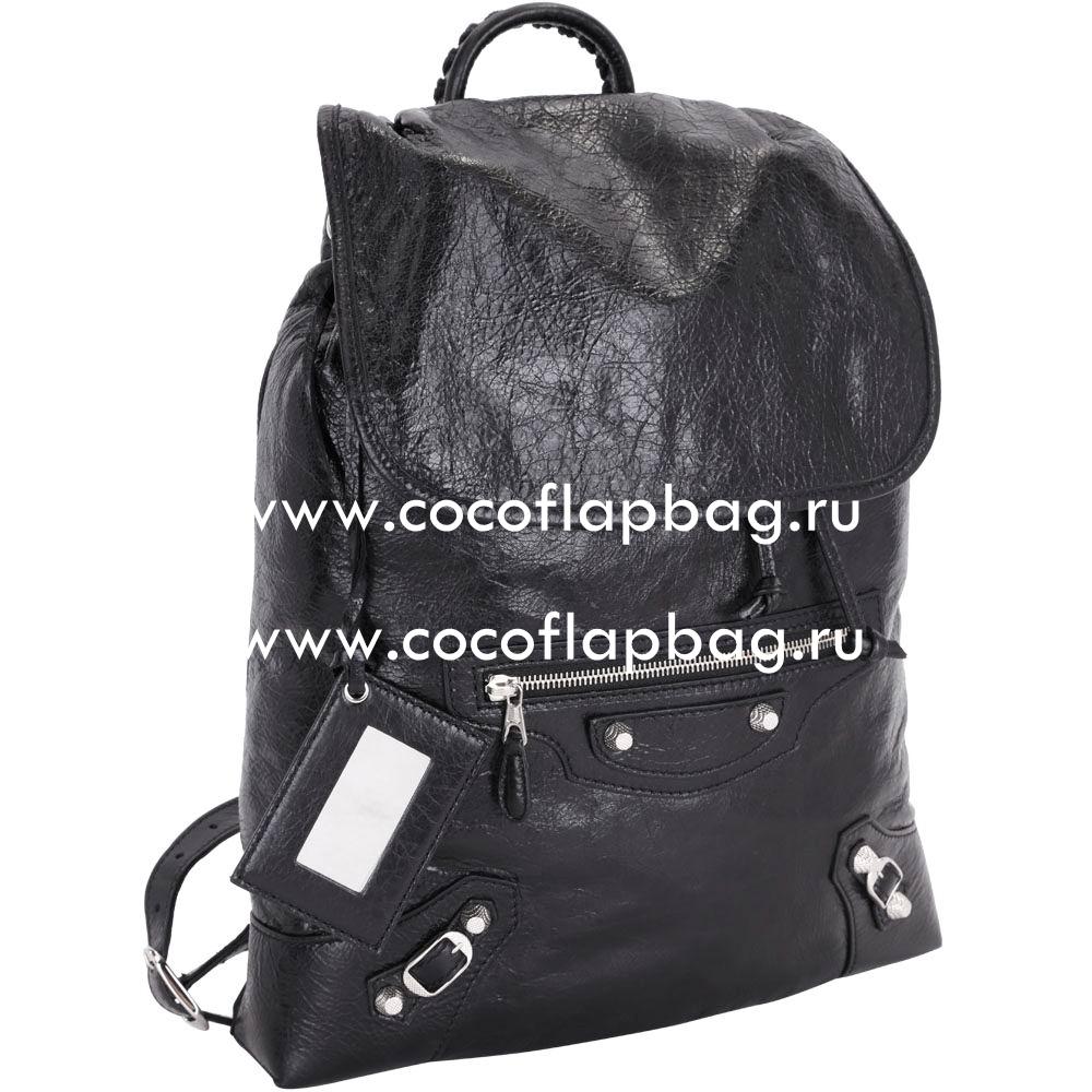 Balenciaga Traveller Giant Silvery Button Sheepskin Motorcycle Backpack Black B7031505