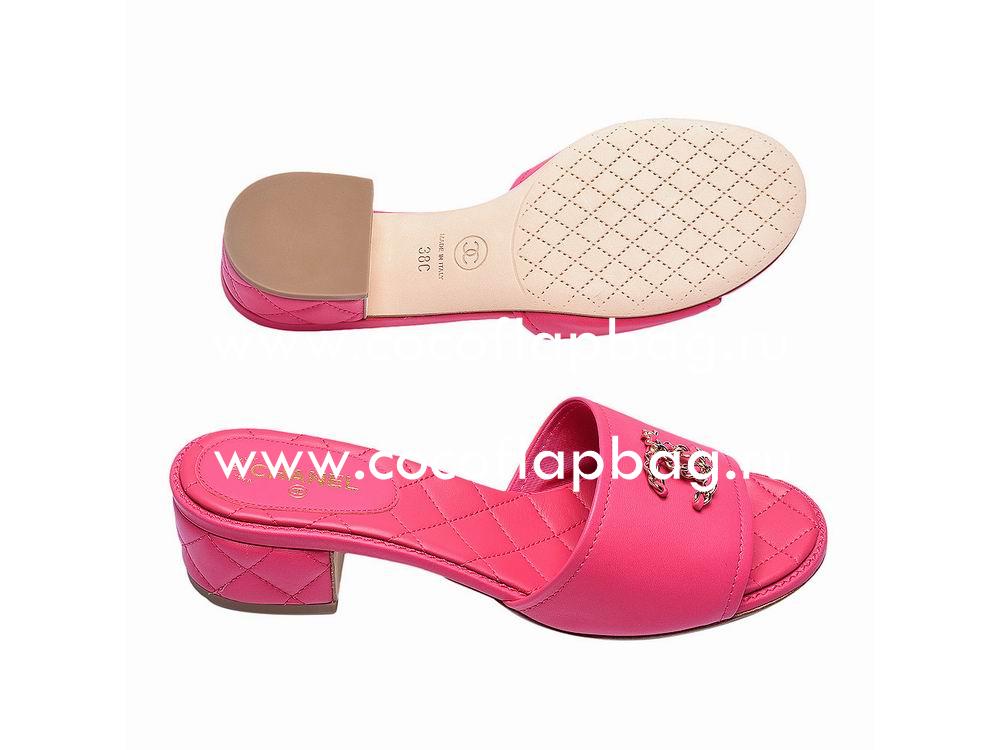 Chanel CC Logo Lambskin Sandle Peach Red G31461