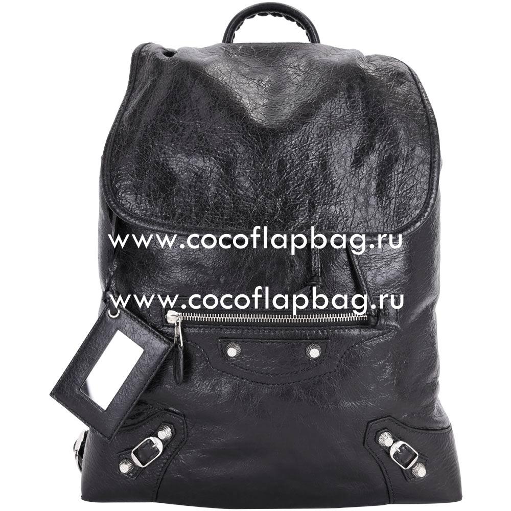 Balenciaga Traveller Giant Silvery Button Sheepskin Motorcycle Backpack Black B7031505