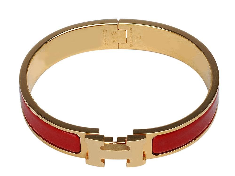 Hermes Click H Logo Enamelled Bracelet Red Gold H58965