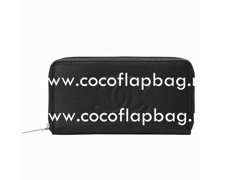 Chanel Caviar Leather CC Logo Wallet In Black A56328