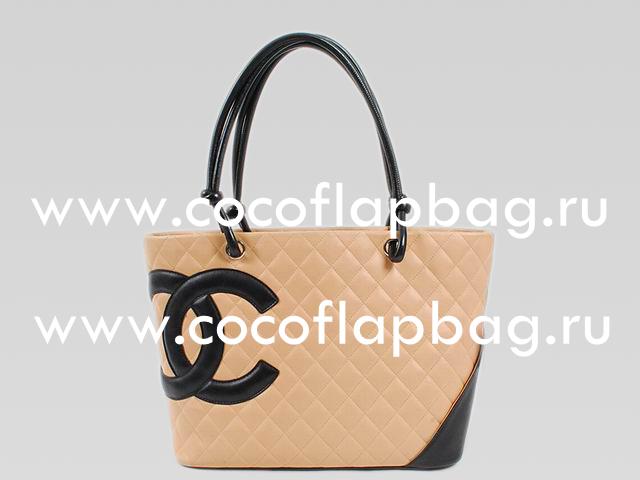 Chanel Cambon Lambskin Tote Bag Apricot With Black CC A25169-A