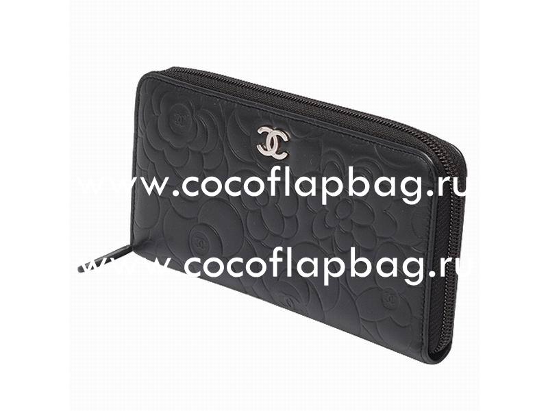 Chanel Lambskin Camellia Long Wallet In Black A56342