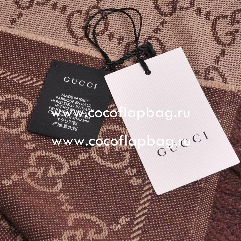 Gucci Sten Classic GG Logo Wool Scarf Khaki Coffee G7022204