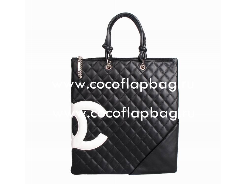 Chanel Lambskin Cambon Tote Bag Black(White CC) A28126B