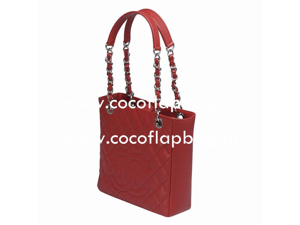 Chanel Caviar Leather Classic CC Tote Shopper Bag Red A20992