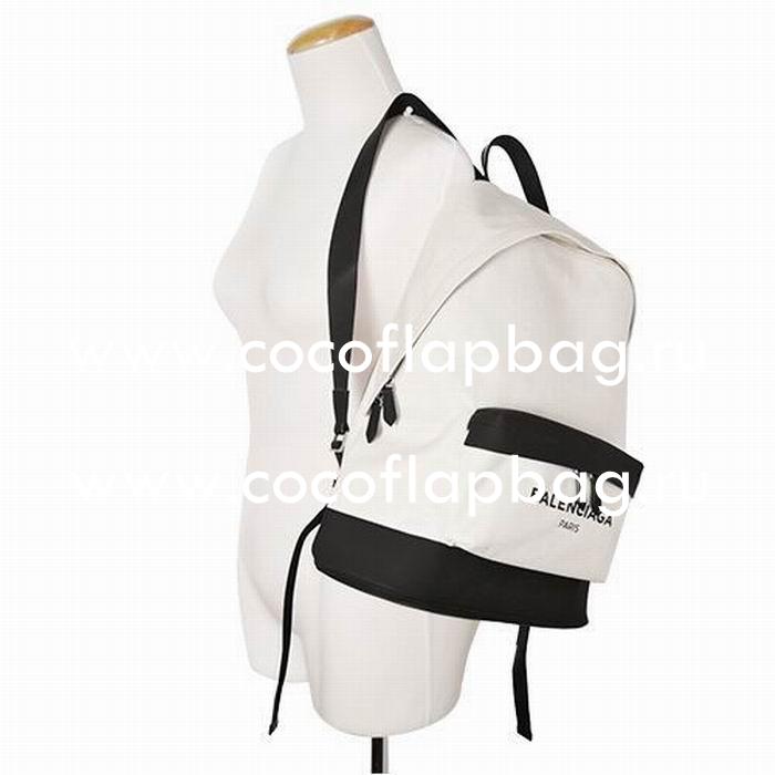 Balenciaga Navy Canvas Zipper Backpack Beige Black B6112208
