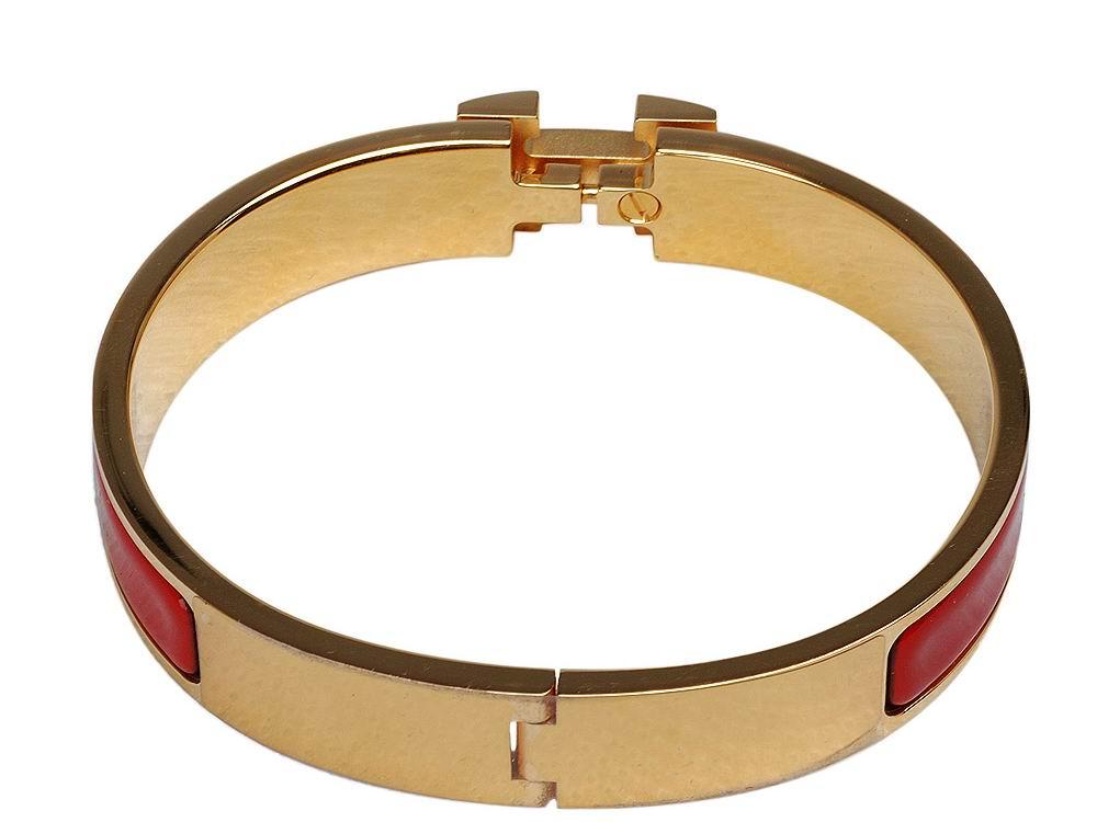 Hermes Click H Logo Enamelled Bracelet Red Gold H58965