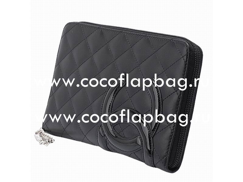 Chanel Cambon CC Logo Patent Leather Wallet Black-Pink A26710