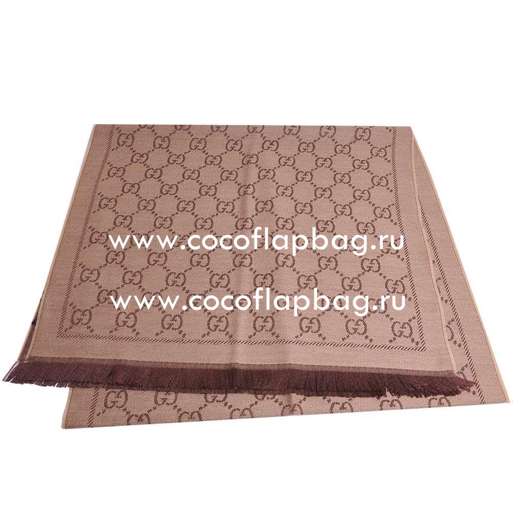 Gucci Sten Classic GG Logo Wool Scarf Khaki Coffee G7022204