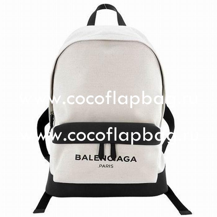 Balenciaga Navy Canvas Zipper Backpack Beige Black B6112208