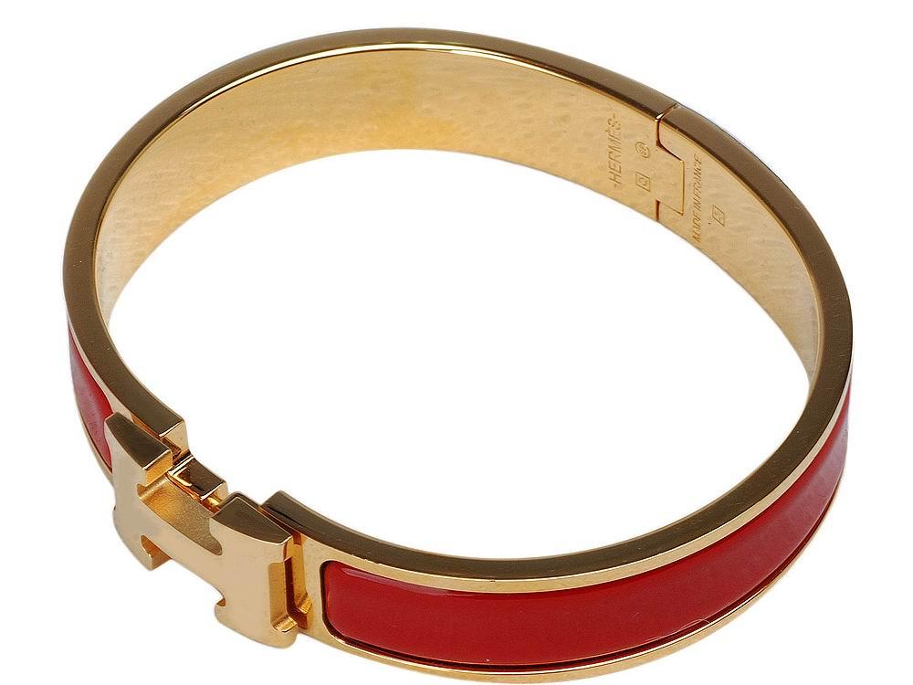 Hermes Click H Logo Enamelled Bracelet Red Gold H58965