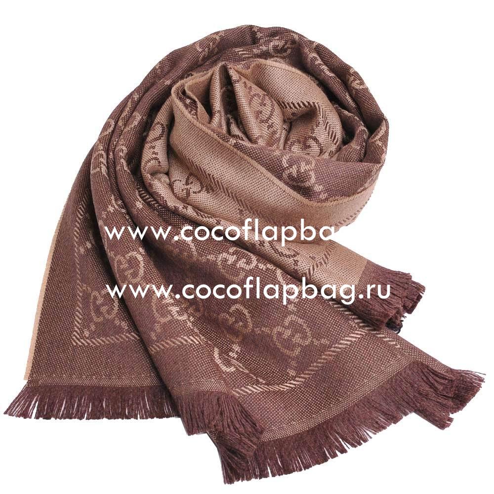 Gucci Sten Classic GG Logo Wool Scarf Khaki Coffee G7022204