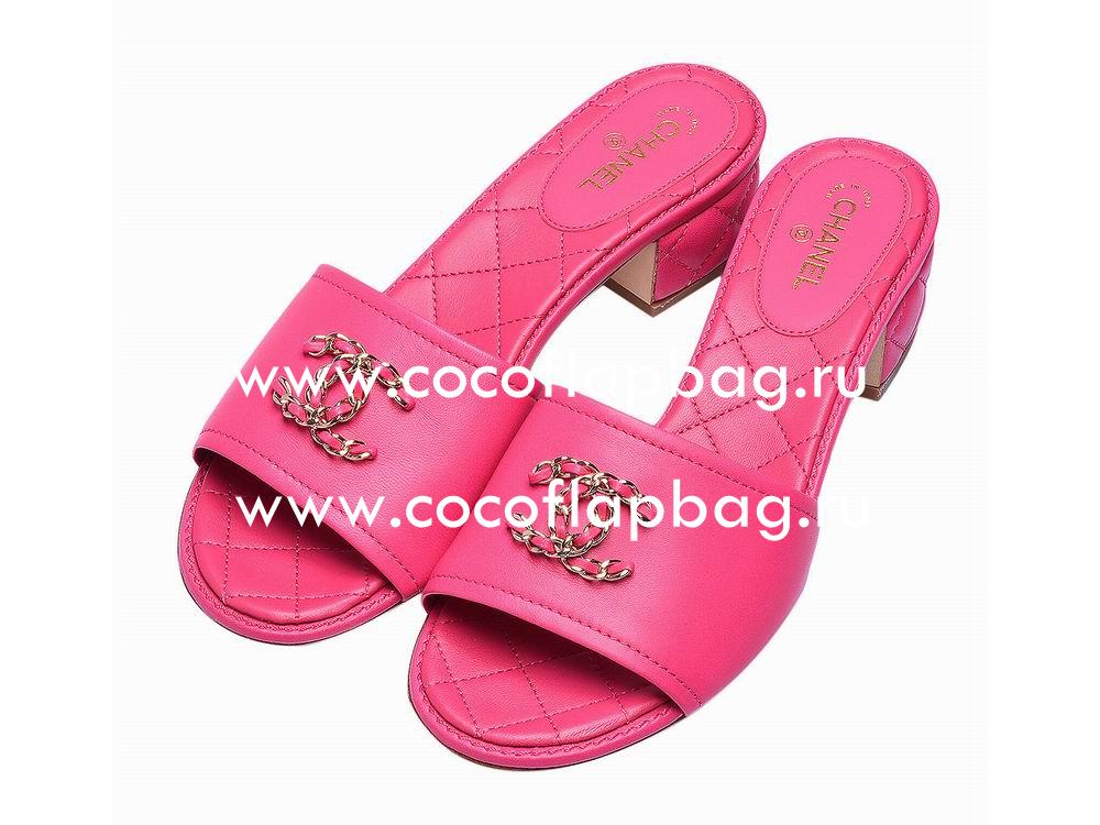 Chanel CC Logo Lambskin Sandle Peach Red G31461