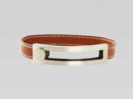 Hermes Matt Silver&Leather Bracelet In Dark Brown HB2099