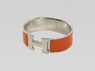 Hermes Click Clack & Silver Bracelet In Orange HB2020