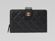 Chanel Caviar Golden Double CC Zipper Wallet Black A39581