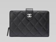 Chanel Caviar Silver Double CC Zipper Wallet Black A36039