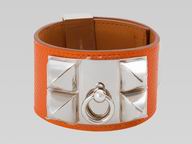 Hermes Goat Skin Collier De Chien Rivets of Metal Bracelet Orange&Silver HE56969