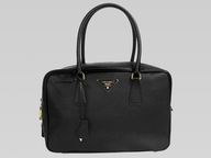 Prada Saffiano Lux Triangle Logo Plate HandBag Black P337594