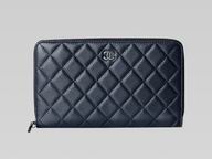 Chanel Caviar Leather CC Logo Zippy Wallet In Deep Blue A32426
