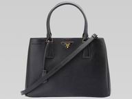 2013 Prada Saffiano Lux Triangle Logo Plate Bag Black P416203