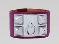 Hermes Goat Skin Collier De Chien Rivets of Metal Bracelet Purple&Silver HE08522