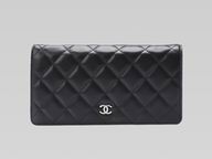 Chanel Lambskin Leather Silver CC Zipper Wallet In Black A33325