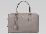 Prada Saffiano Lux Triangle Logo Plate HandBag Light Grey P395387