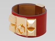 Hermes Goat Skin Collier De Chien Rivets of Metal Bracelet Red&Gold HE56984