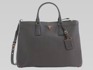 2013 Prada Saffiano Triangle Logo Plate Large Tote Dark Grey P386387
