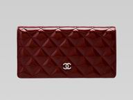 Chanel Patent Leather Silver CC Zipper Wallet In Dark Red A33387