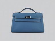 HERMES KELLY 22 CALFSKIN CLUTCH BAG MEDIUM BLUE H8008A