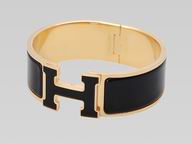Hermes Medium Enamelled Size Click H Bracelet Black&Gold HE58968