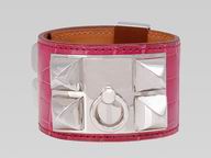 Hermes Goat Skin Collier De Chien Rivets of Metal Bracelet Peach-Red&Silver HE54789