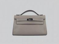 HERMES KELLY 22 CALFSKIN CLUTCH BAG GRAY H8008G