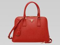 2013 Prada Saffiano Lux Triangle Logo Plate Bag In Red P415570
