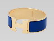Hermes Medium Enamelled Click H Bracelet DarkBlue&Gold HE58675