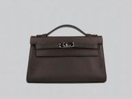 HERMES KELLY 22 CALFSKIN CLUTCH BAG DEEP COFFEE H8008K