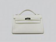 HERMES KELLY 22 CALFSKIN CLUTCH BAG BEIGE-WHITE H8008L