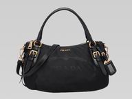 Prada Bauletta Nylon Classic Metal Logo Should/Handbag Black P360295