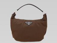 Prada Sacca Tessuto Crescent Nylon Small Size Bag Brown BR3276