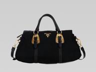 Prada Classic Nylon Double metal Logo Should/handbag In Black BN1903