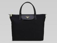 Prada Tessuto Triangle Logo Plate Nylon Should/HandBag Black(Large) P371034