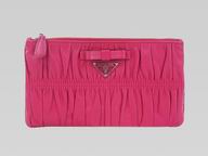Prada Nappa Gaufre Lambskin Leather Zipper Purse Peach Red P372046