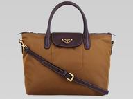 Prada Tessuto Triangle Logo Plate Nylon Should/HandBag Light Brown(small) P386380