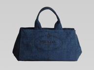 Prada Tessuto Denim Embroid Logo HandBag Deep Blue(Large) P354125